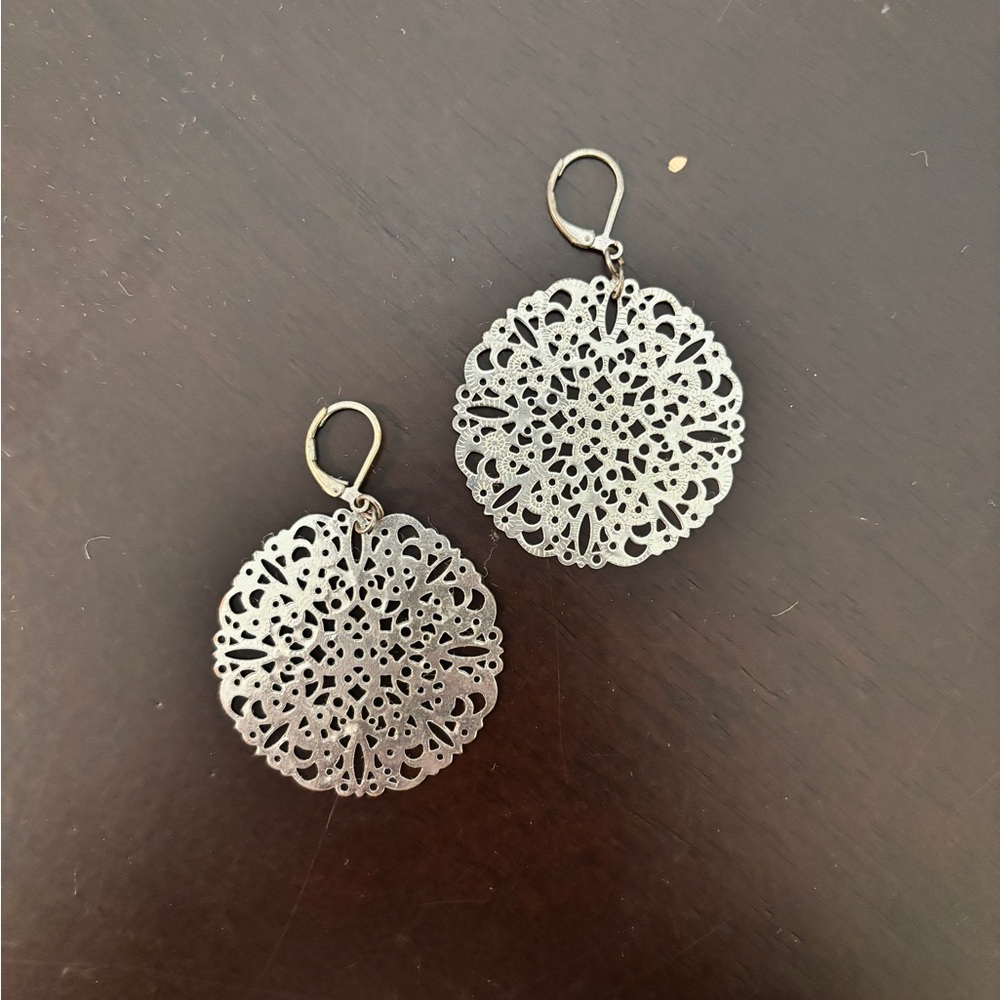 Silver Dangle Floral Earrings